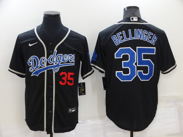 Men's Los Angeles Dodgers #35 Cody Bellinger Black Cool Base Stitched Baseball Jersey